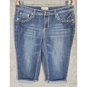 Earl Jeans Midrise Capri Jeans Women Size 10 Blue BLING Stretch Denim Cuffed Hem